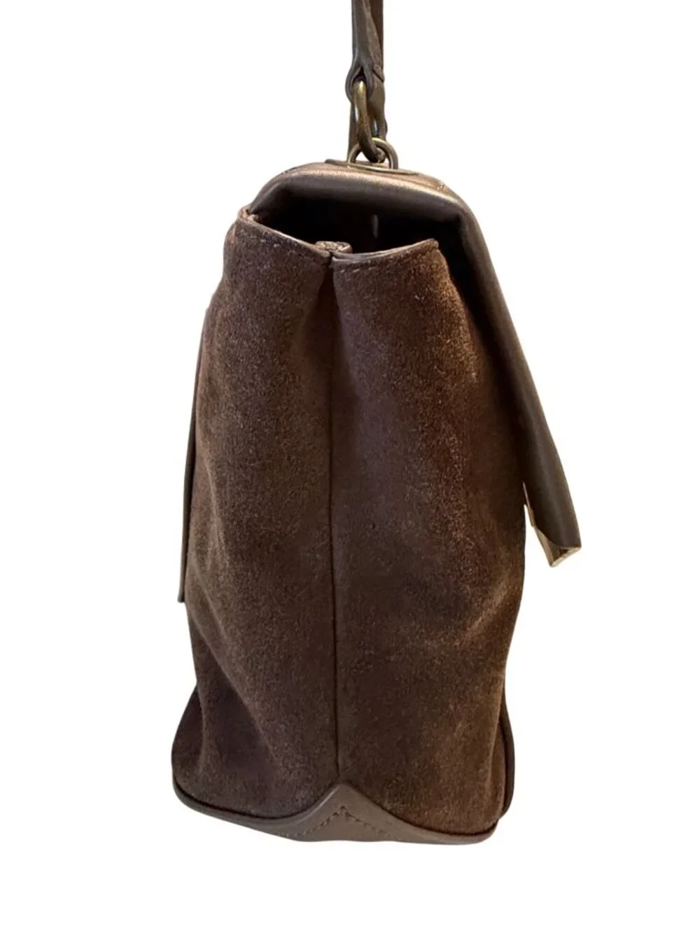 Zac Posen Eartha Brown Leather Suede Envelope Flap Brass Hardware Shoulder Bag